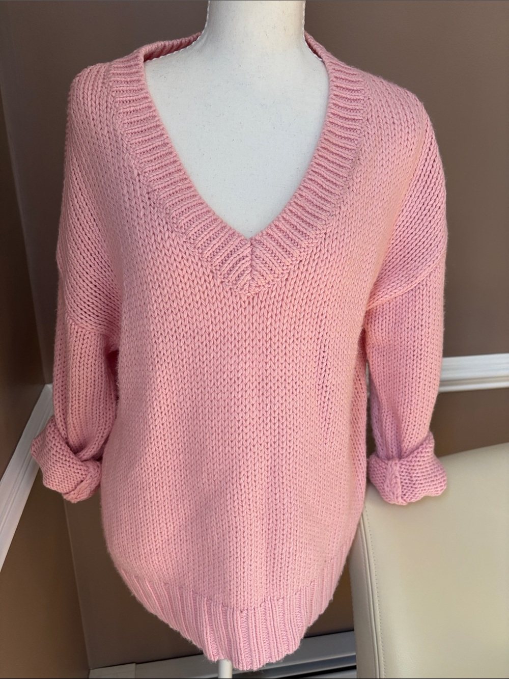 PINK Victoria's Secret Soft Rose V-Neck Knit Sweater